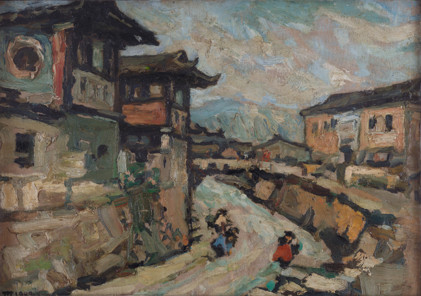 33 我的故乡，1983年，，福建永定中川，布纹纸油画，52.8cm×73.5cm，胡一川研究所藏.png