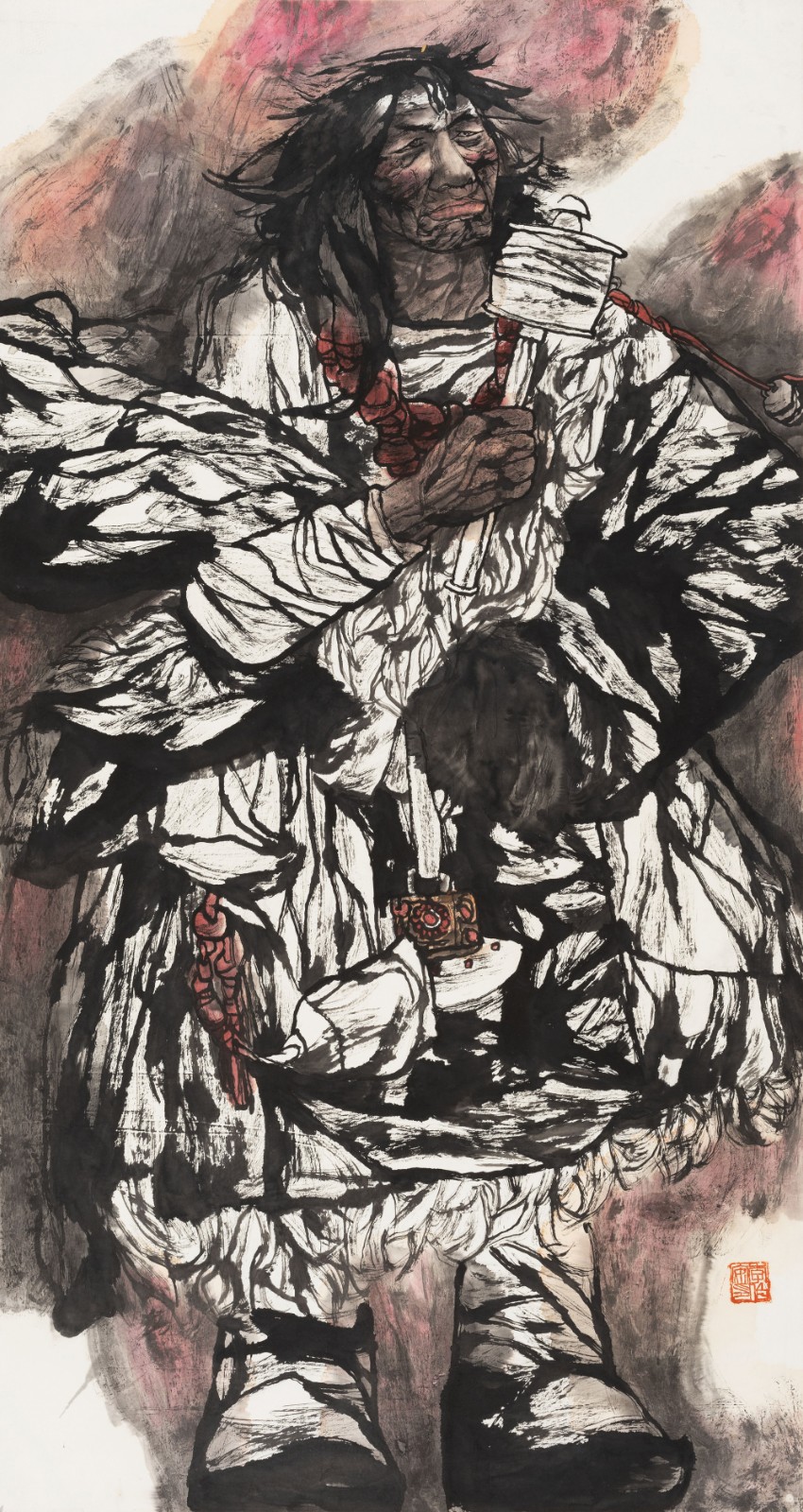 1-3 李伯安 巴颜喀拉人物组画03 纸本水墨设色 180cm×98cm 1989-1998