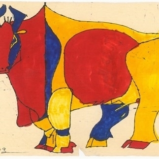 牛 Ox，纸本水彩、钢笔，27x19.5cm 1980