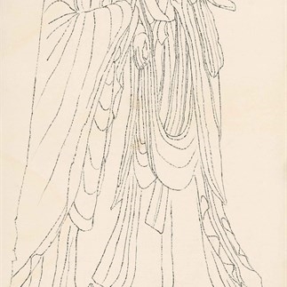 Yuan Yunsheng, Line Drawing of Maiji Mountain Double Buddha statues, 138.5x69.5cm, Ink on rice paper, 1981