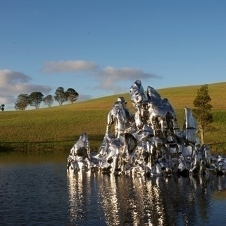 Floating Mountain of Immortality Stainless Steel 860×480×400cm  2006 The Gibbs Farm Sculpture Park, Kaipara Harbour, New Zealand