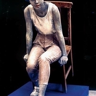 Sitting Girl,  colored resin, wooden chair  122×117×53cm 1990