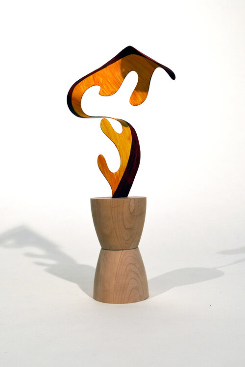 Wendy Letven, Flame, 2020. Painted Aluminum with on Maple Base, 18 x 8 x 5 inch ©Wendy Letven, courtesy Fou Gallery..jpg