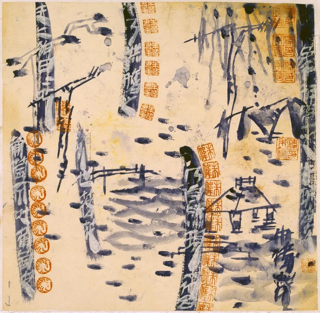 朱伟，仿八大山水，33×33cm，纸本水墨设色，1987.jpg