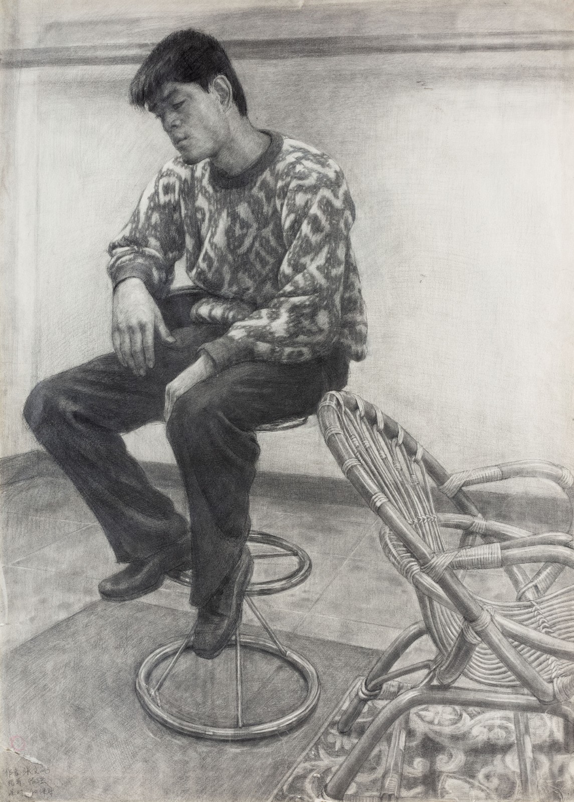 32 Zhang Wenfeng, “Sitting Man”, 107×77cm, Pencil on paper, 2002, Instructor Yang Cheng.jpg