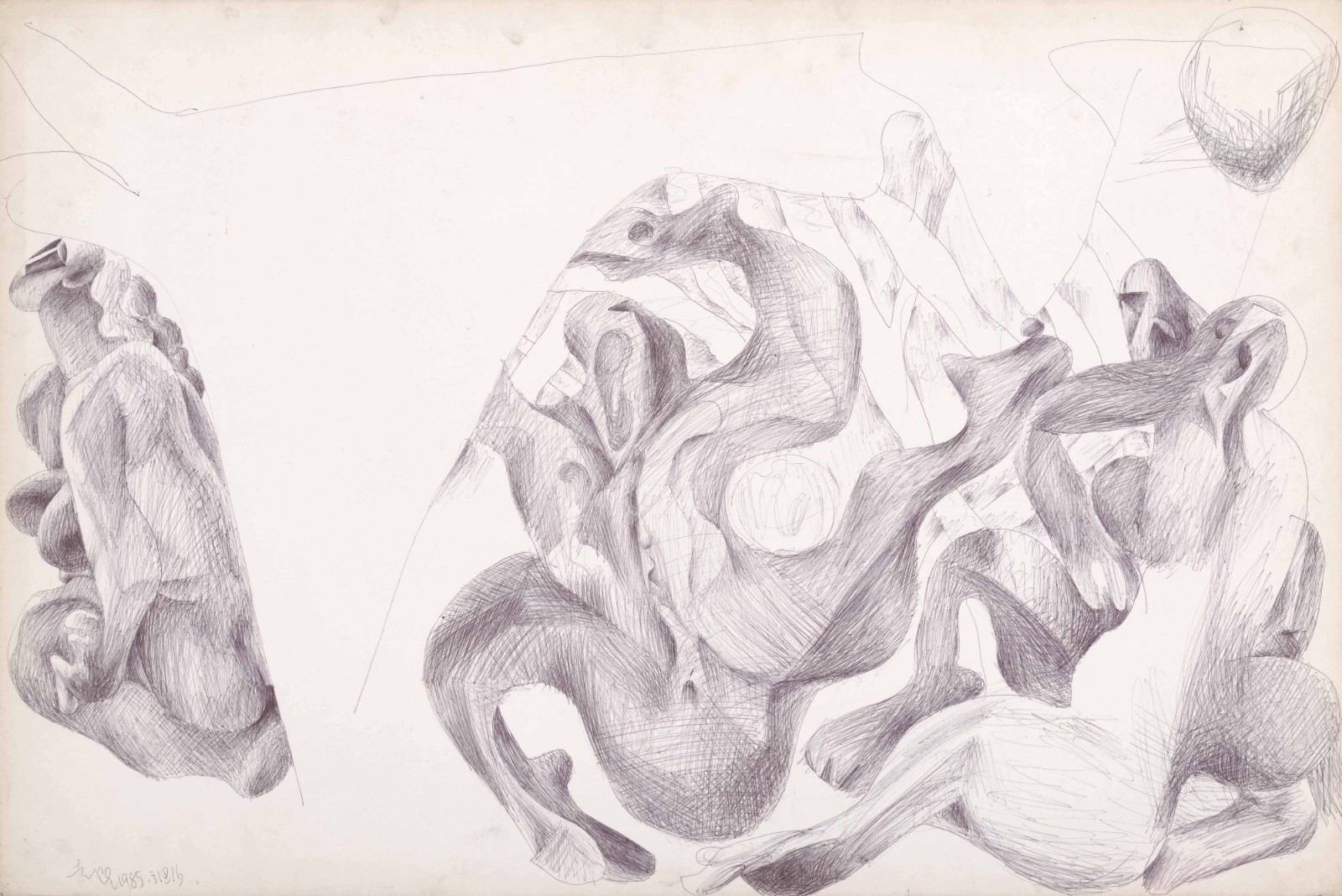 Yuan Yunsheng, Inside and Outside of Vommunity, Pen on cardboard, 51x76cm, 1985 in New York.jpg