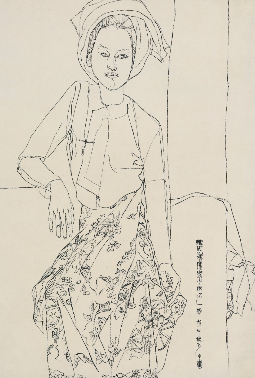 Yuan Yunsheng, Portrait of the Dai Girl Yiban, Ink on Xuan paper, 68x95cm, Autumn of 1978.jpg