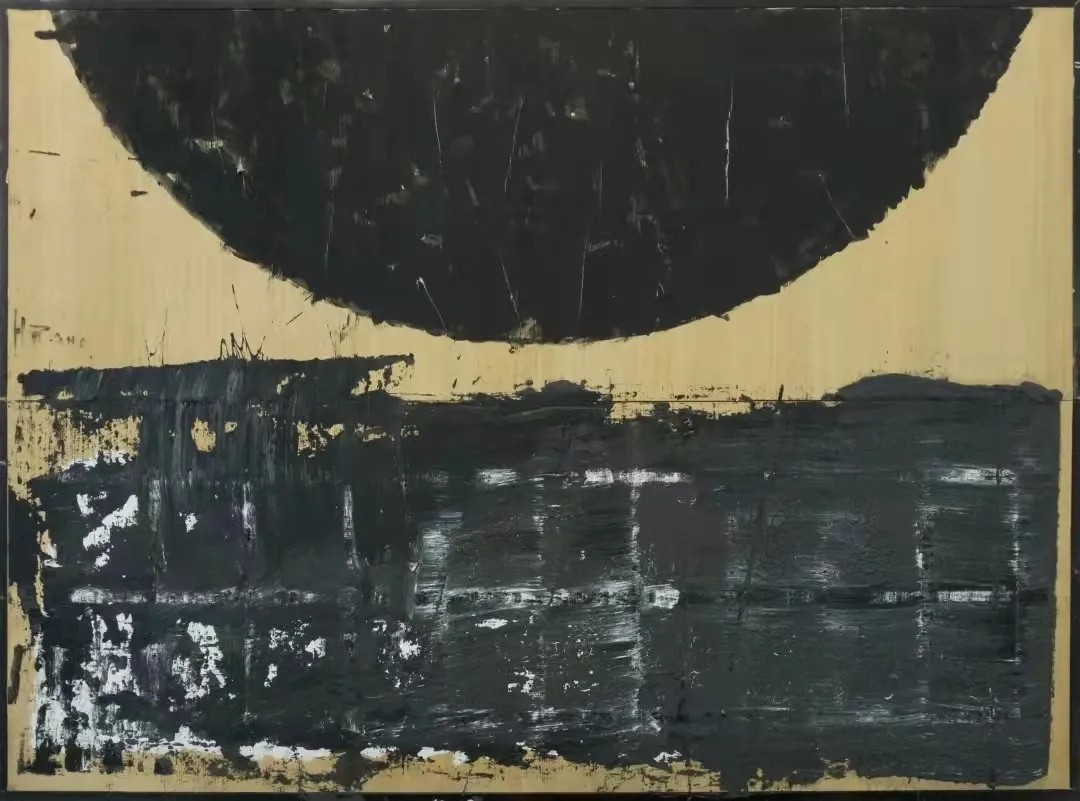 Huang Rui, Black Half-moon, 2020, acrylic paint, Japanese screen, 172.5 x 128 cm..jpg