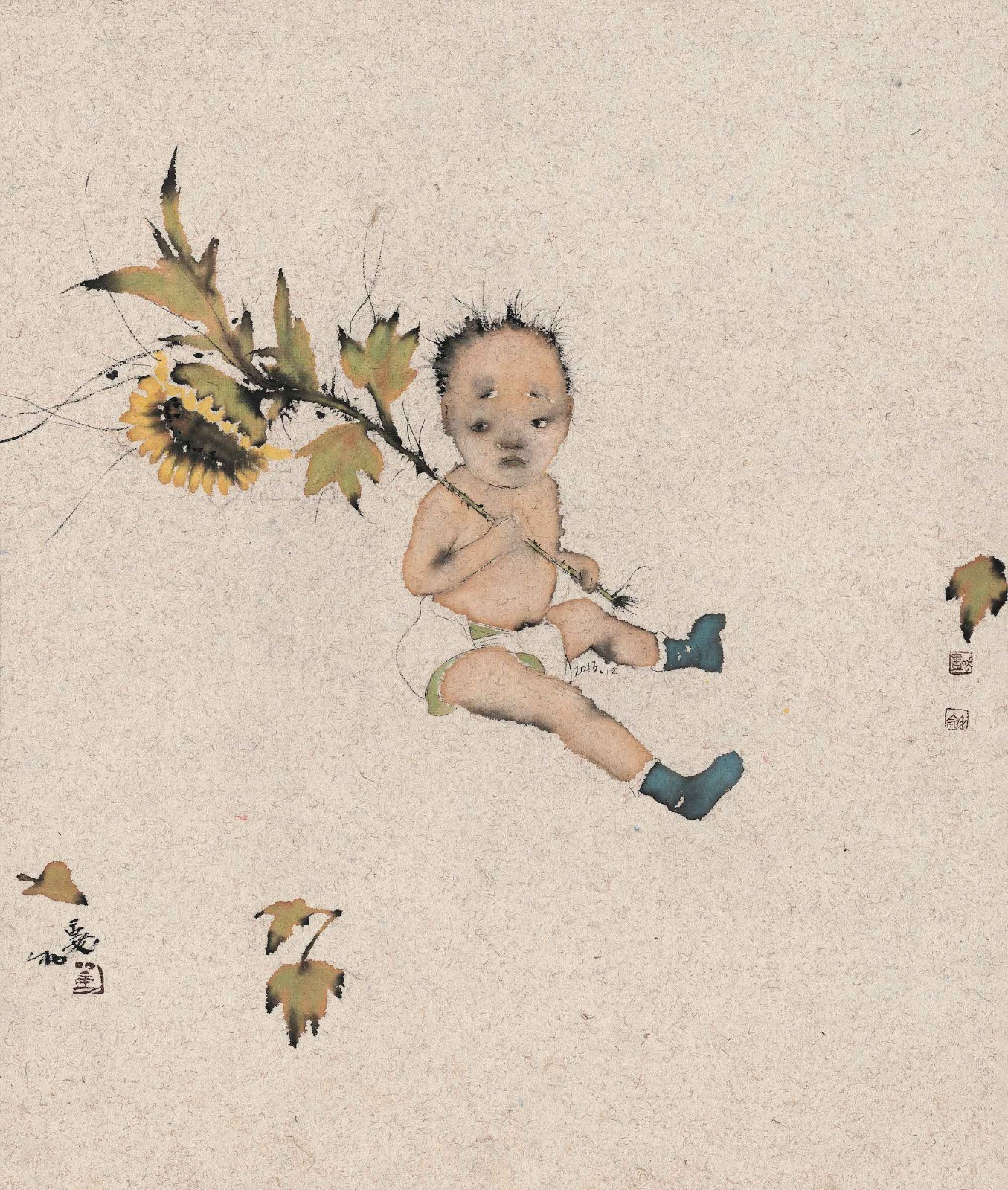 Baby Facing the Sun, Ink and wash on paper, 65 × 55 cm, 2013.jpg