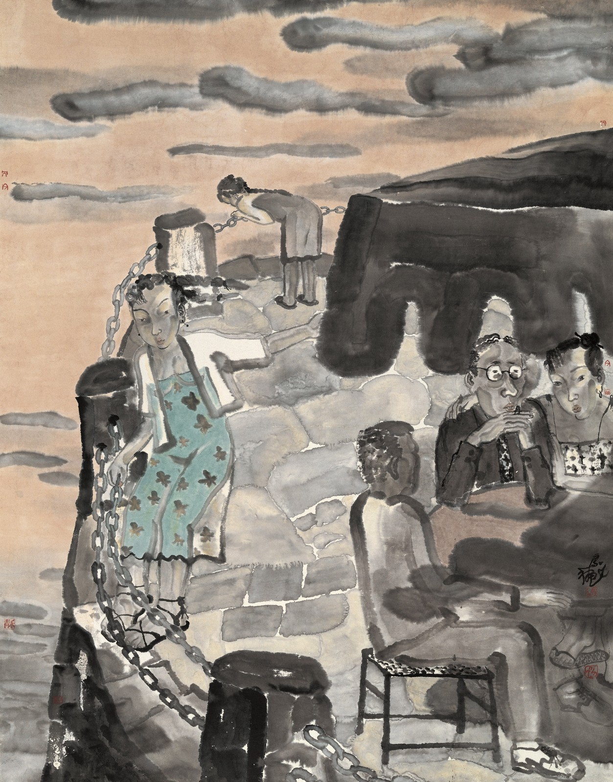 《都市上空·日落》，纸本水墨， 180 × 140 cm，1996.jpg