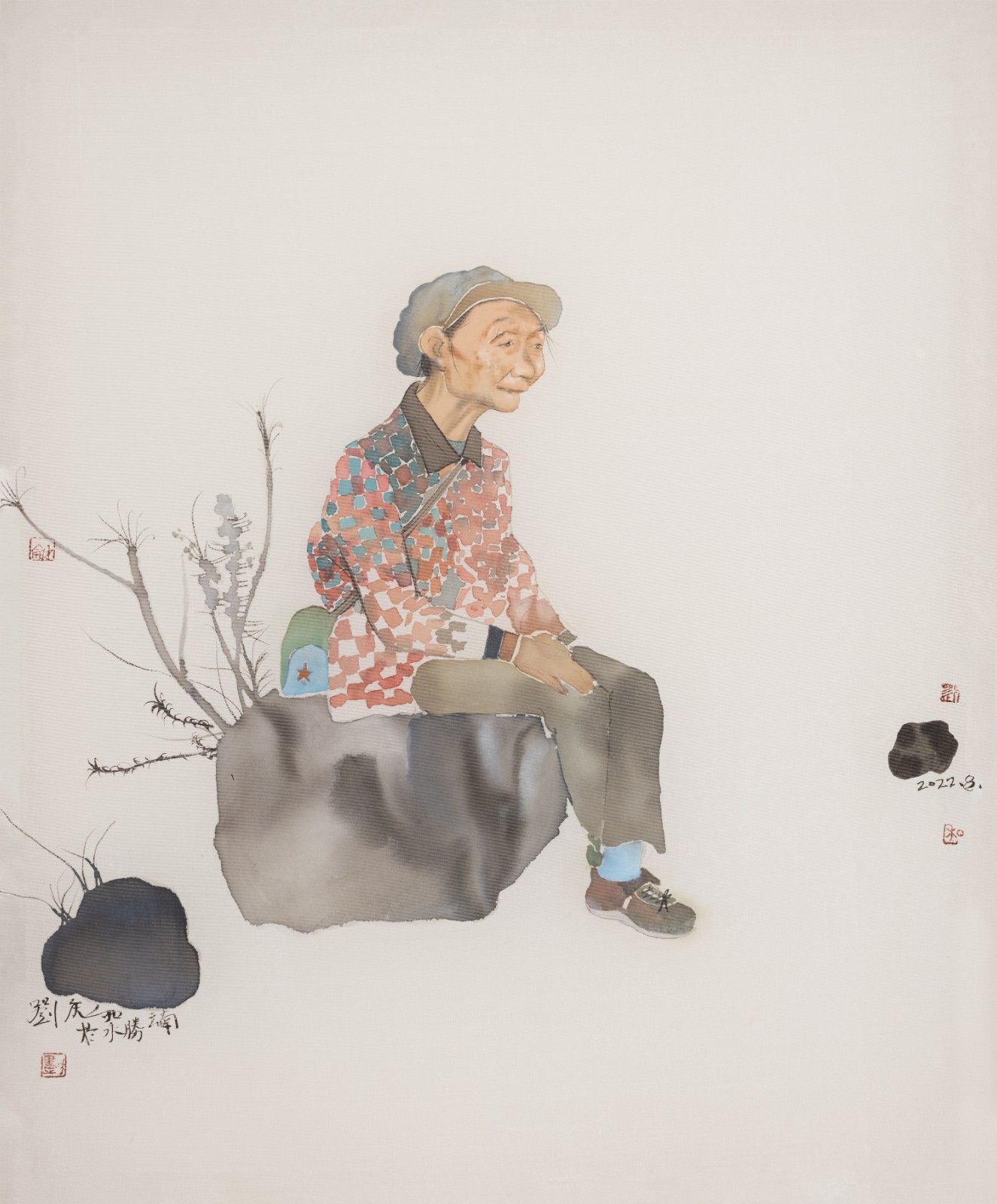 《背包的奶奶》，绢本水墨，60 × 50 cm，2022.jpeg