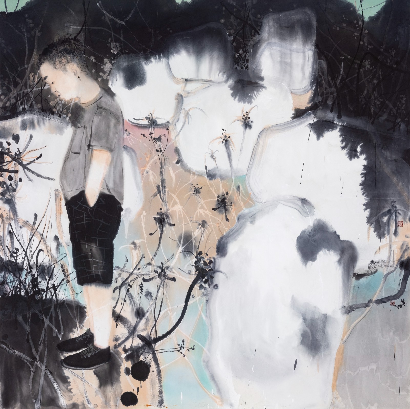 《夏秋之间的C先生》，纸本水墨，200 × 200 cm，2023.jpeg