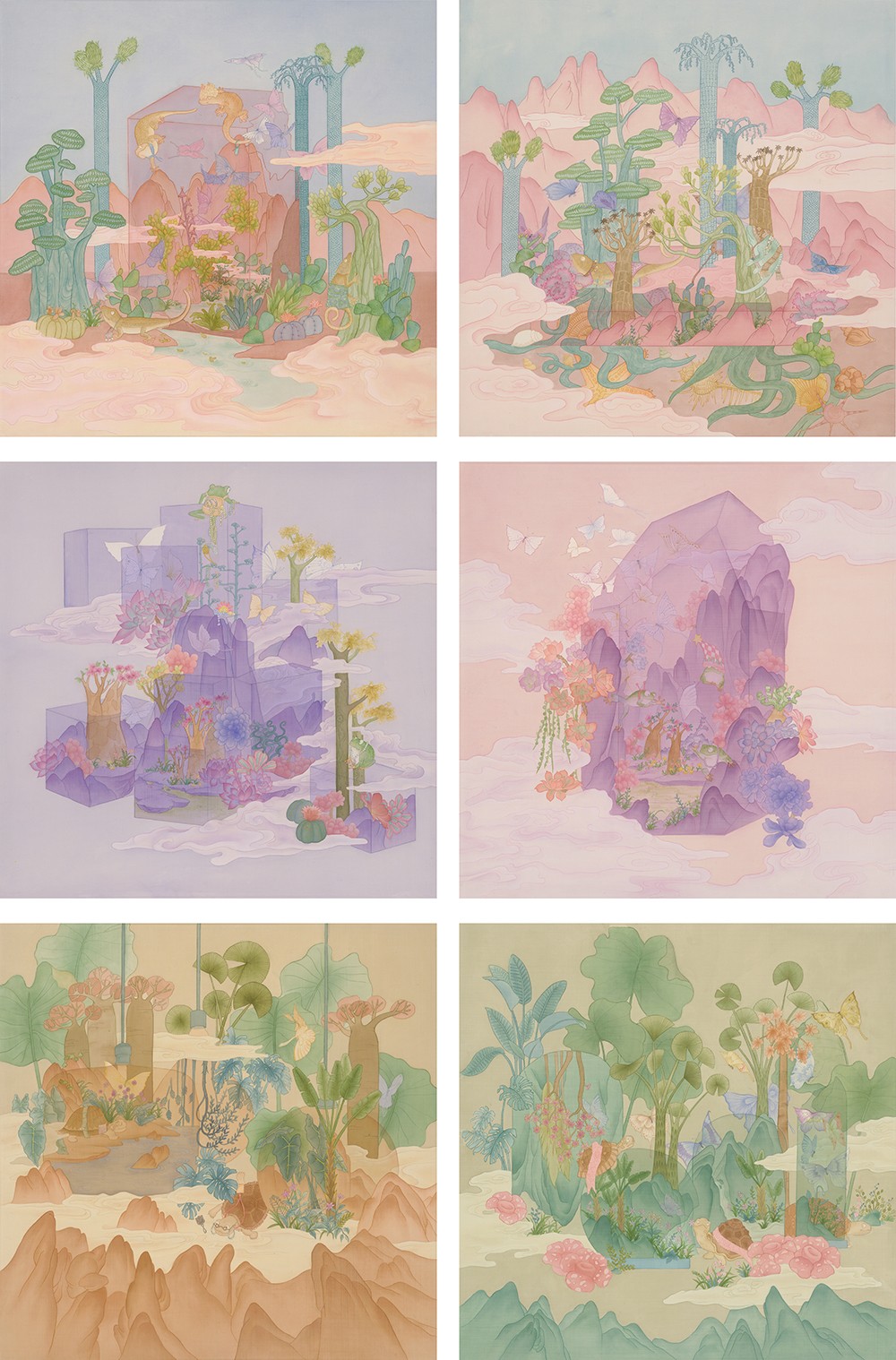 Rest Gardens, 80cmx80cmx6, Ink and color on silk, 2024.jpg