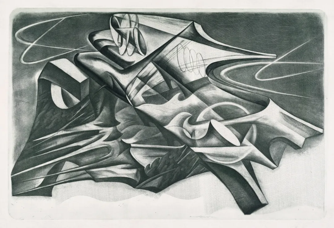 Jin Zhengxiao, Quantum Bird-1, 2023, 40cm×60cm,  Etching, Collection of CAFA Art Museum.png