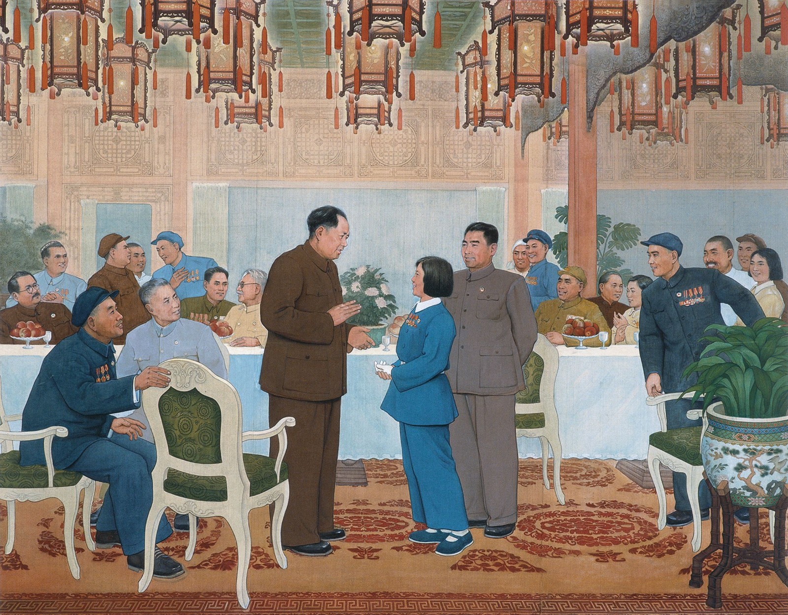 18 Lin Gang, Zhao Guilan at the Conference of Outstanding Workers (original enlargement by the artist), Lin Gang, ink and color on silk, 138 x 176cm, 1951, Collection of CAFA Art Museum..jpg