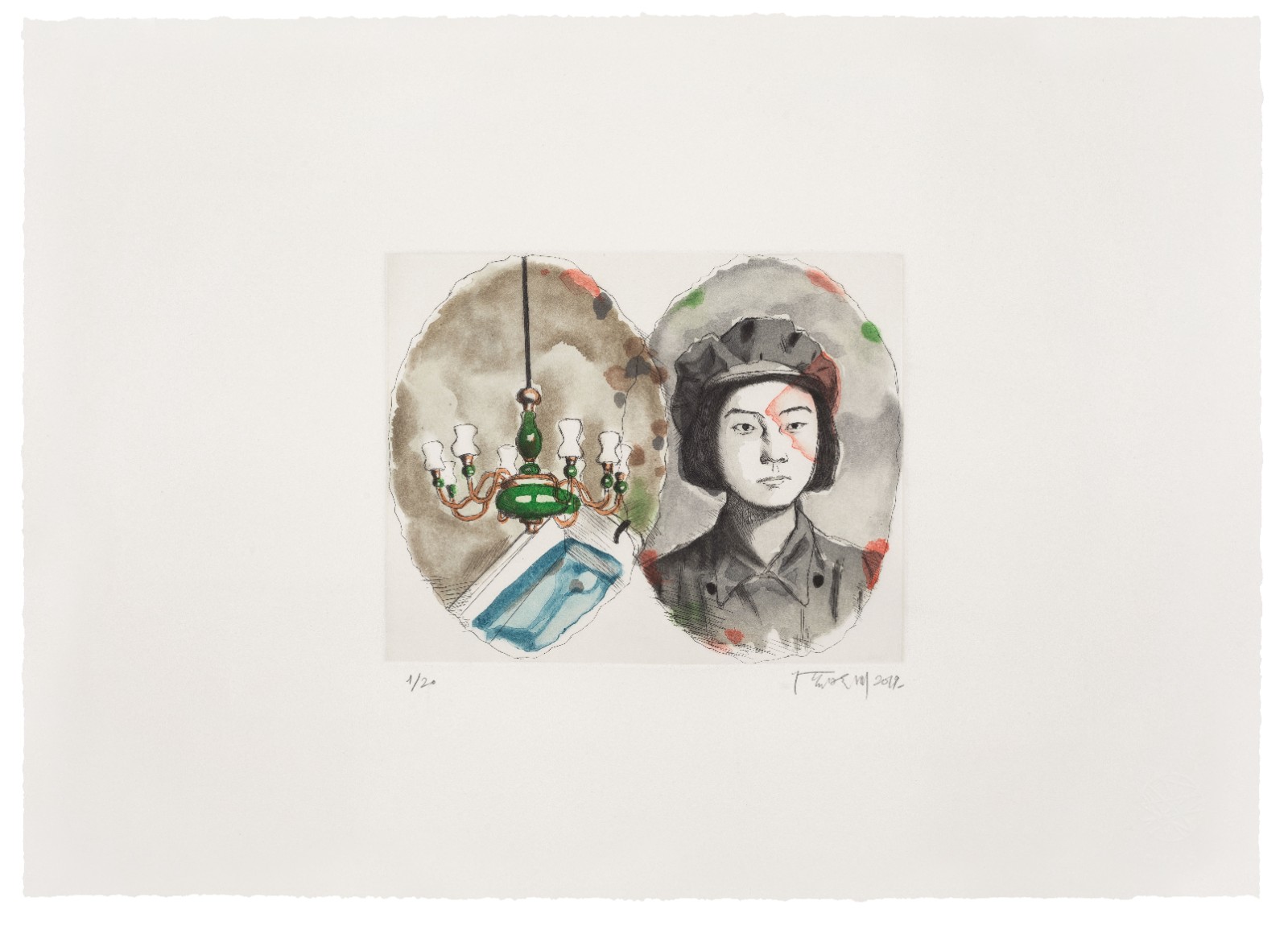 03 Zhang Xiaogang, Mirror No. 1, Colored drypoint, 48×34cm, 2019.JPG