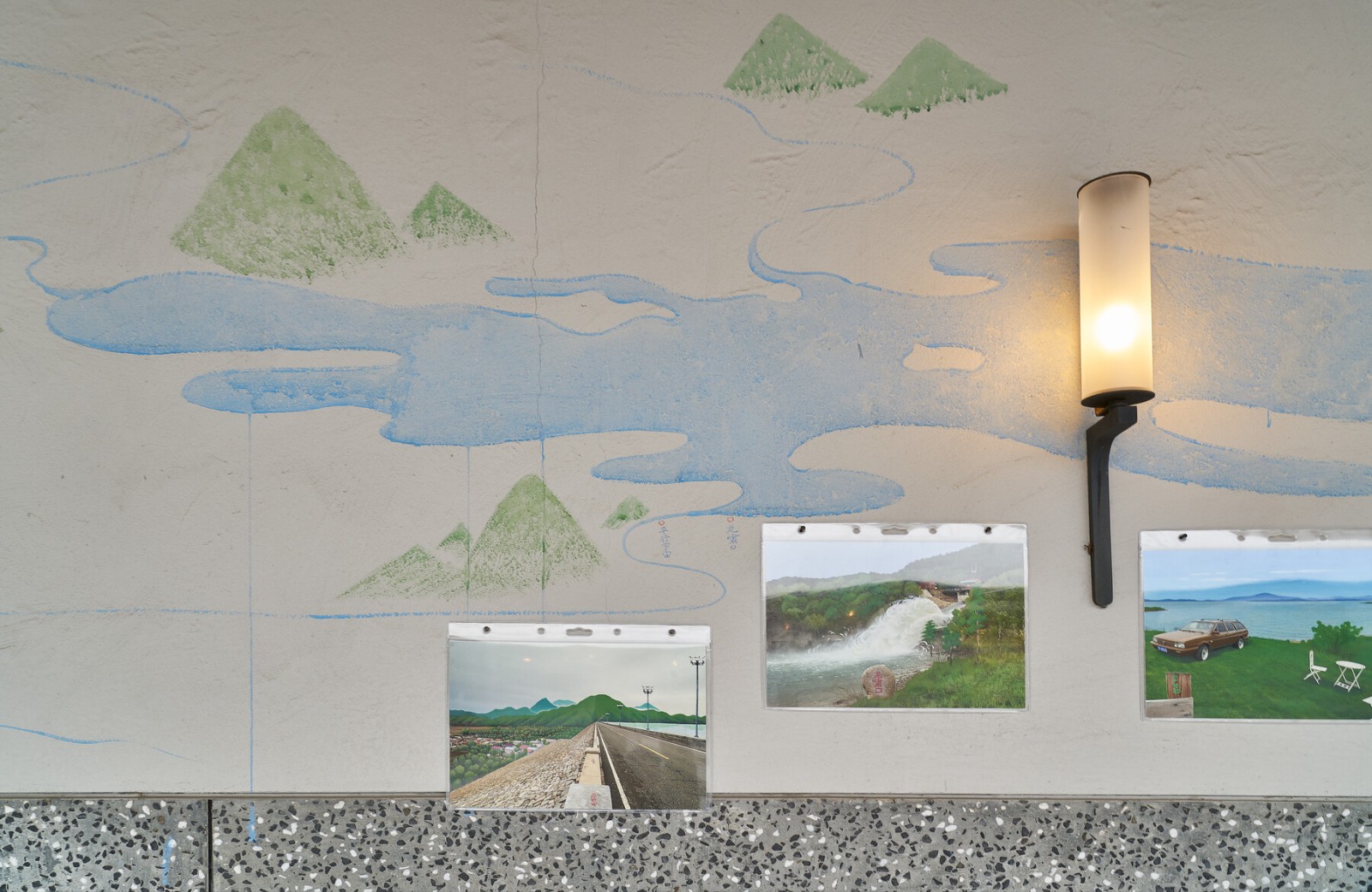 Zhang Donghui, River Walk, 2024. Spray paint and acrylic on paper, waterproof cover, and scenic area slgnage, dimensions variable. Commissioned by Aranya Art Center. Installation View.jpg