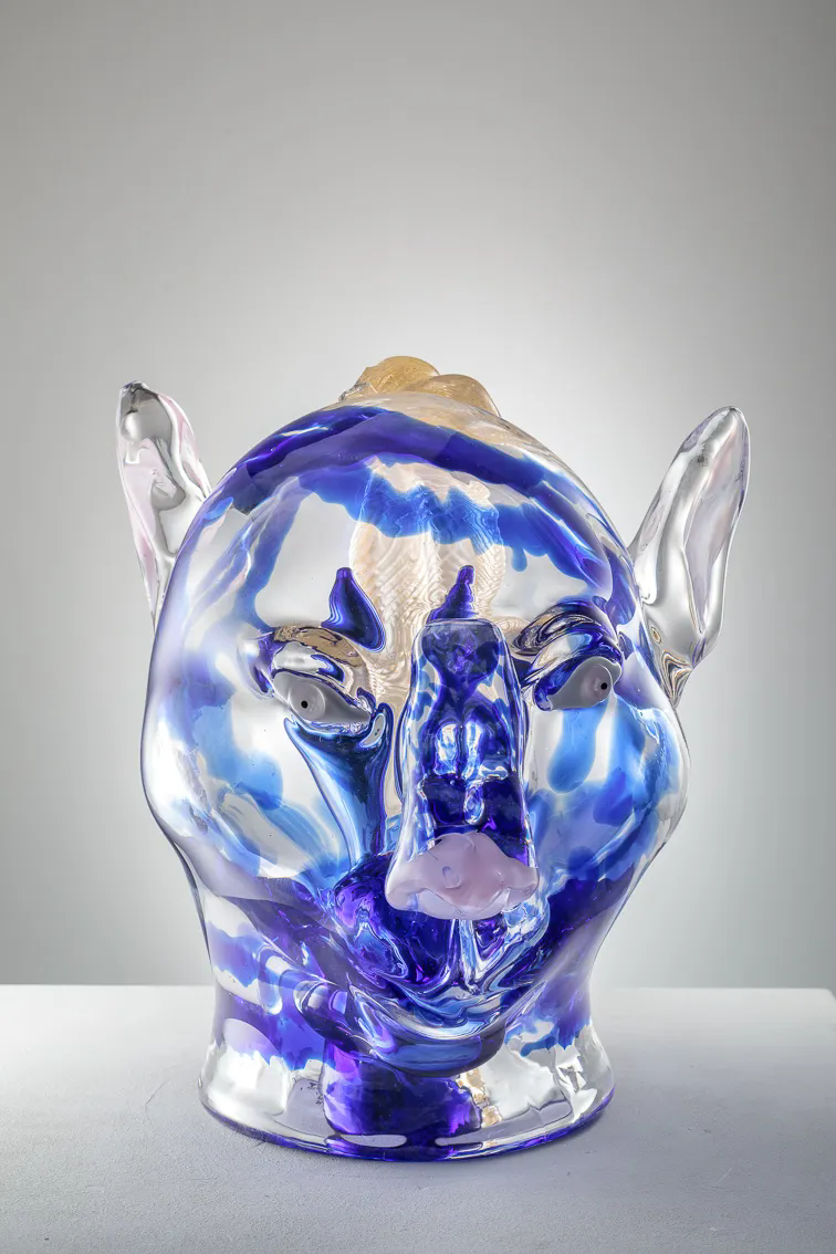 Wu Jian'an, Blue Tiger, Glass, tinted glass, silver, 38×34×34cm (outer layer), 28×14×12cm (inner layer), 2024.png